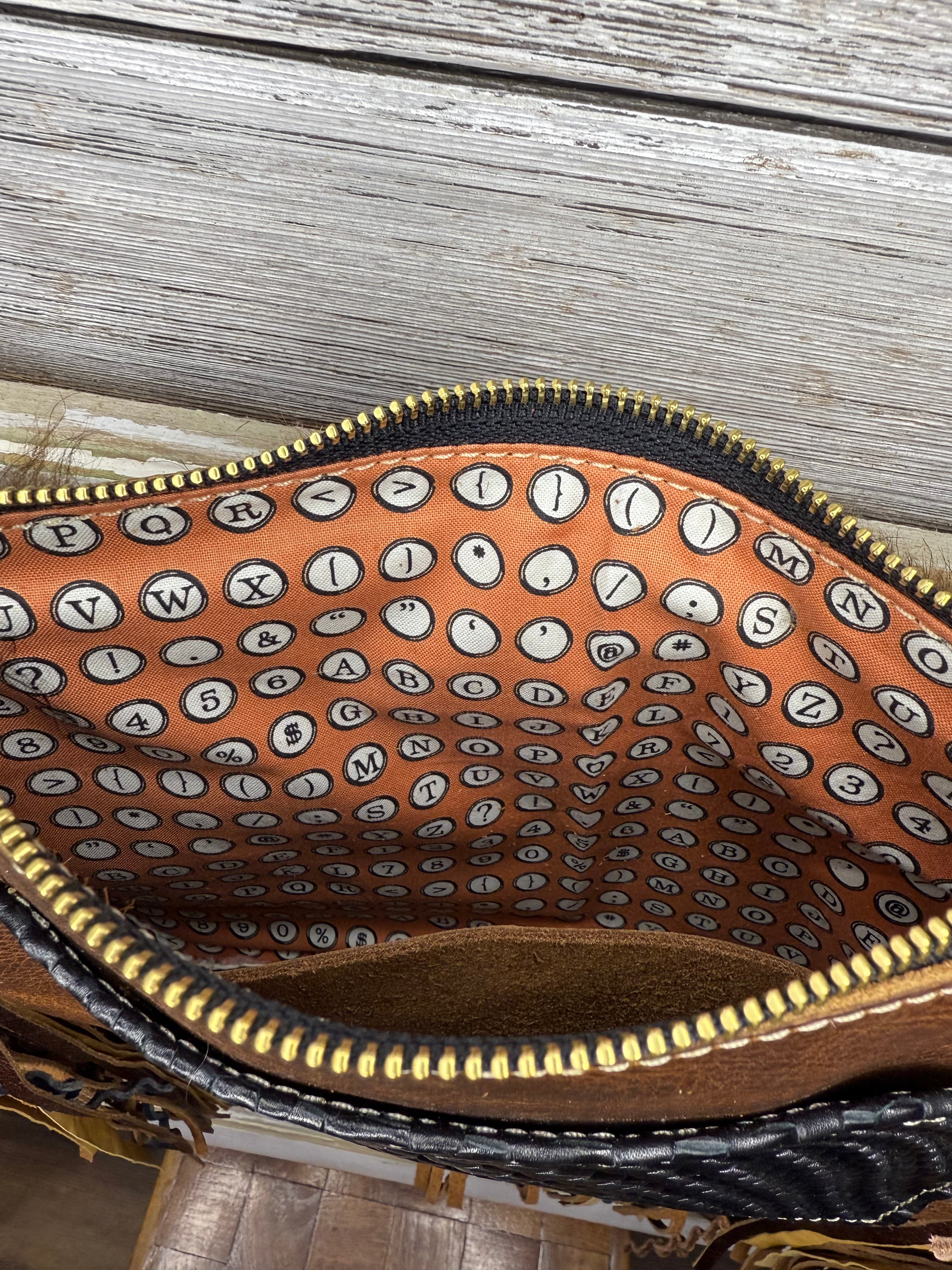 Buffalo Bag with Multi Colored Fringe Cowhide and Turquoise