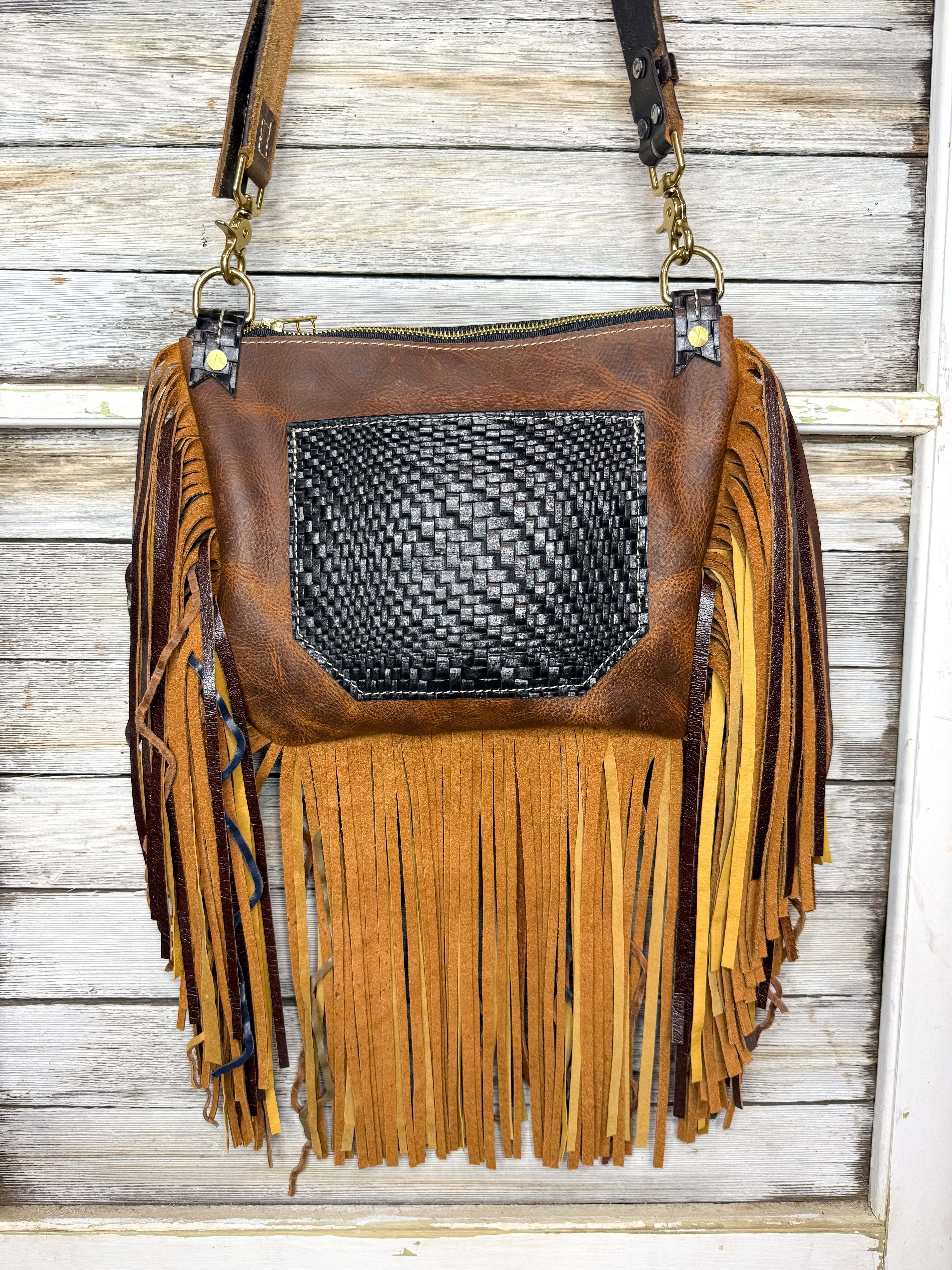 Buffalo Bag with Multi Colored Fringe Cowhide and Turquoise