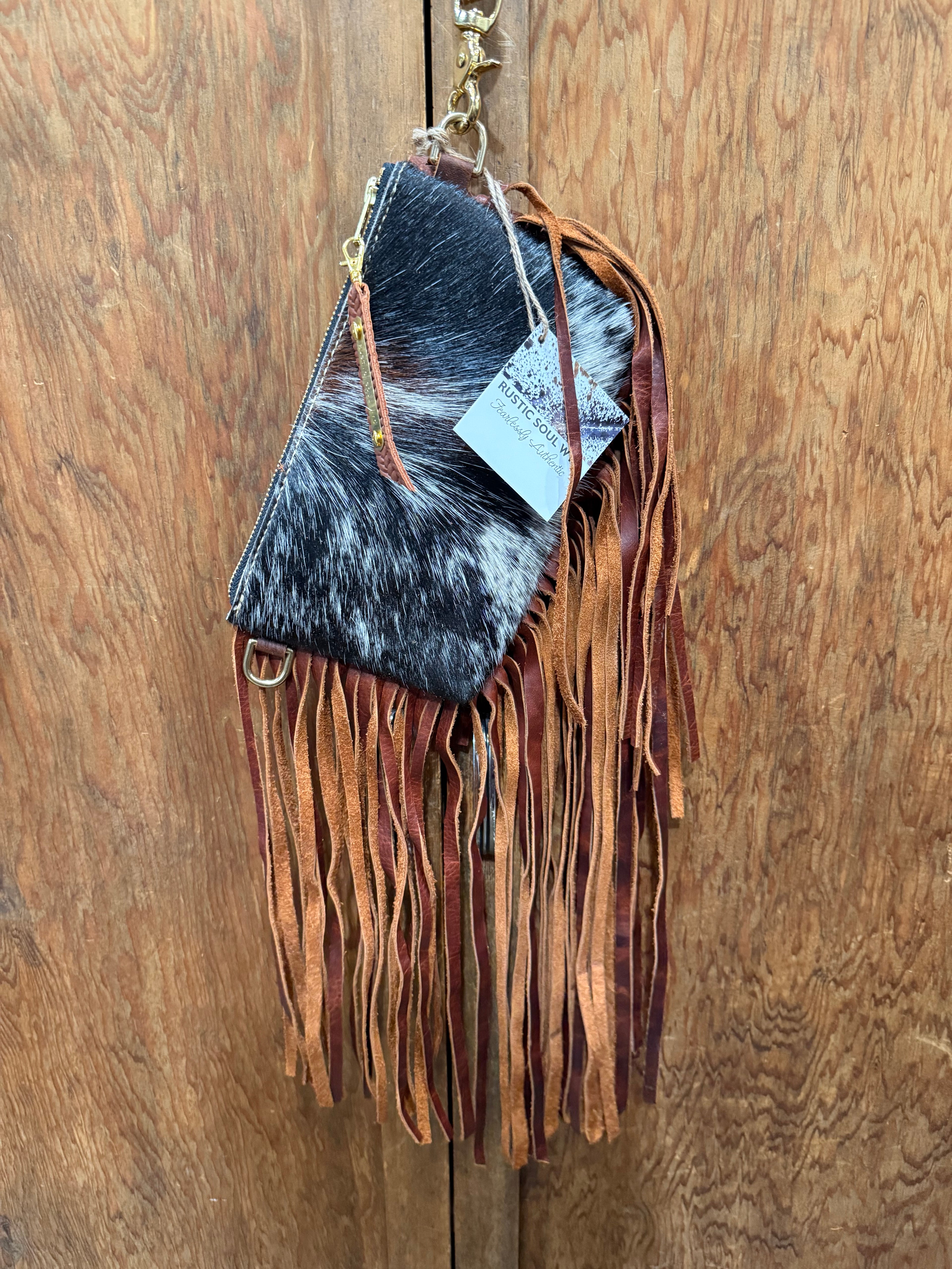 Tricolor Jessica Wristlet with Mahogany Long Fringe