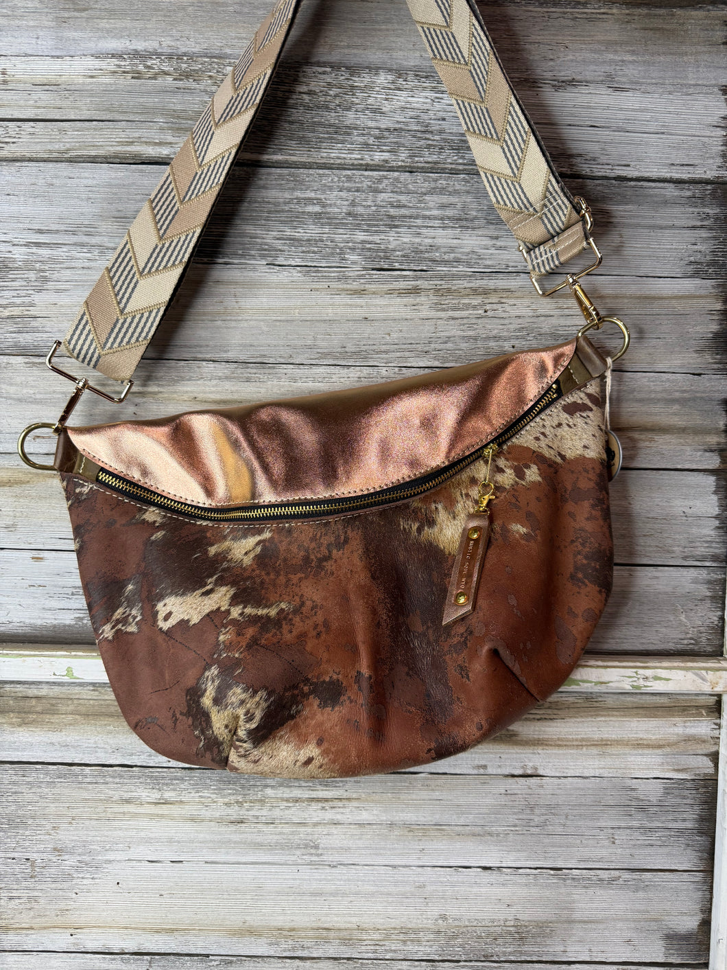 Rose Gold and Brown Cowhide Leather Frannie XL