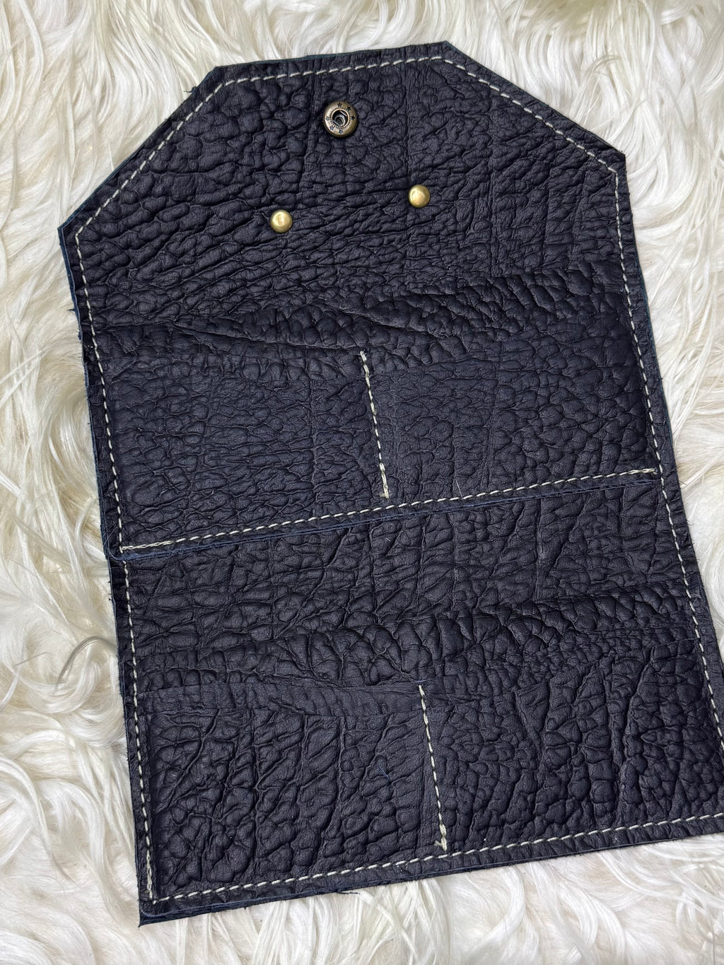 Navy Caiman Leather Trifold Wallet