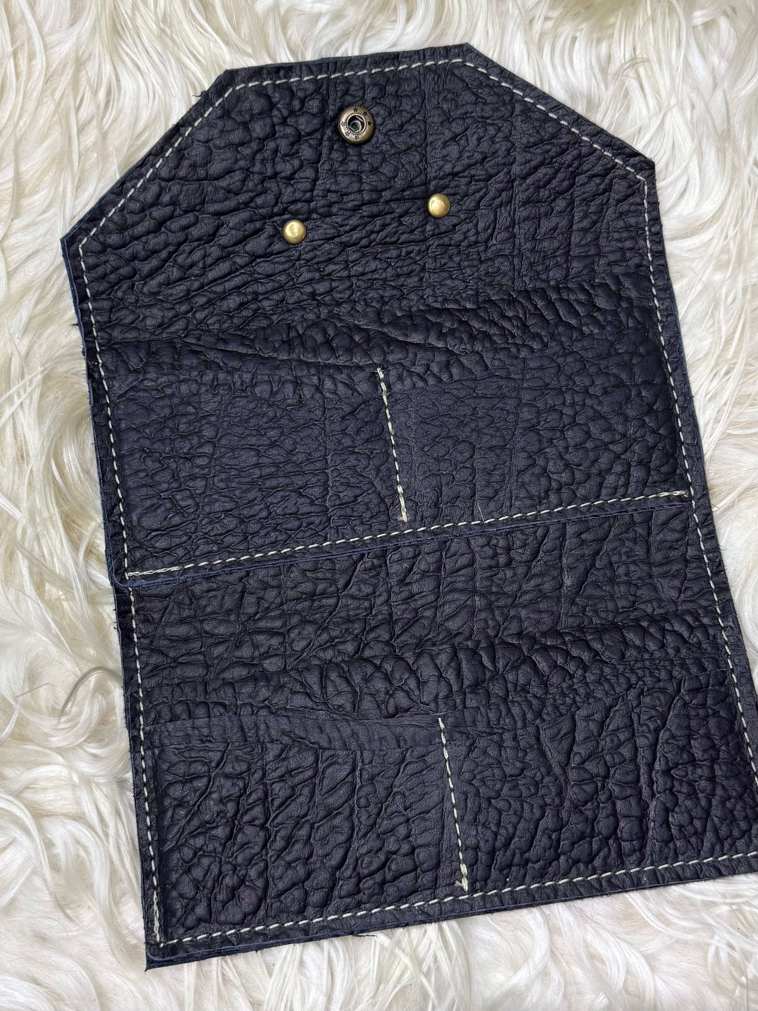 Navy Caiman Leather Trifold Wallet