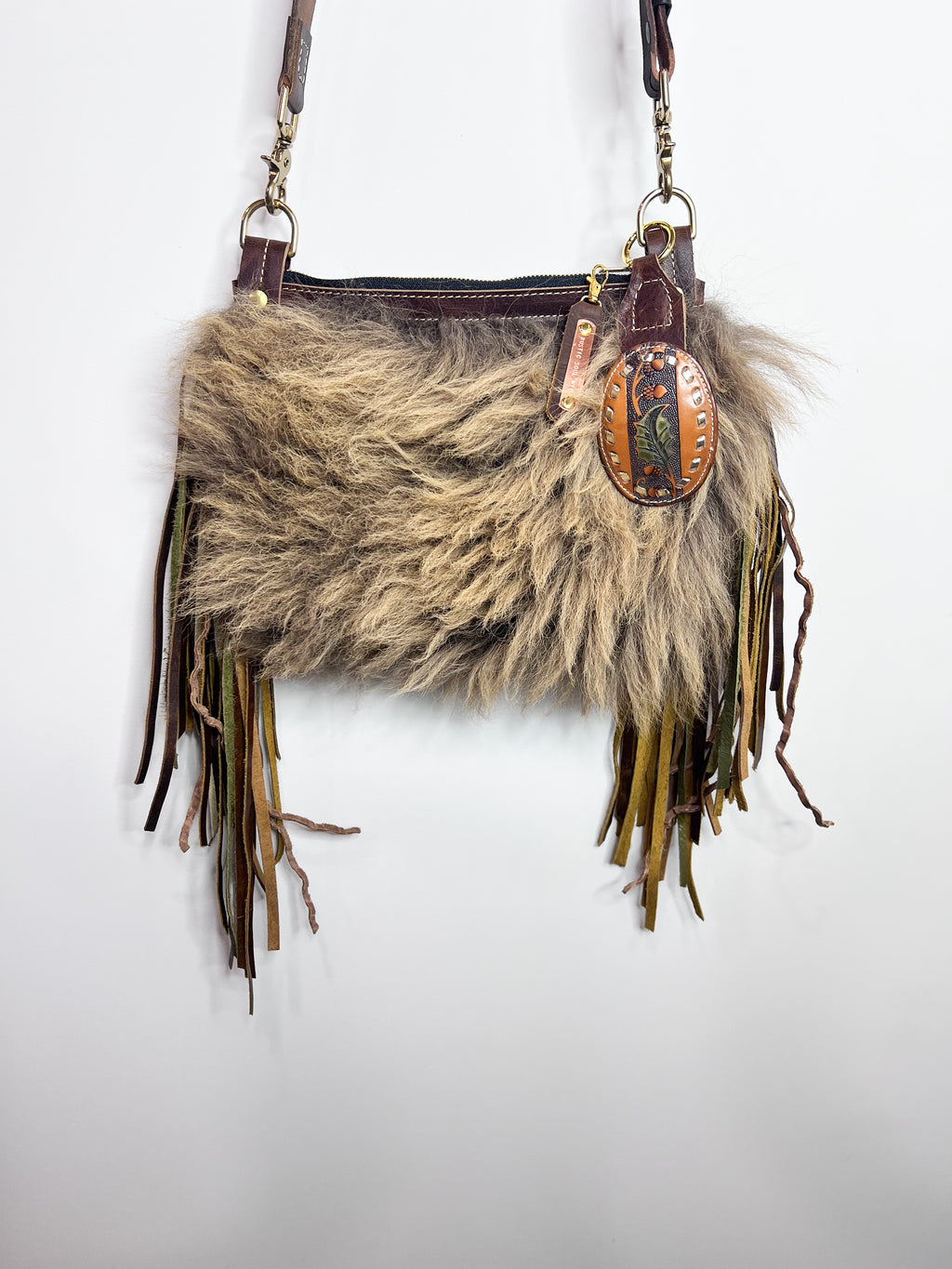 One of a kind Buffalo Bag with Two Tone Curly Fringe
