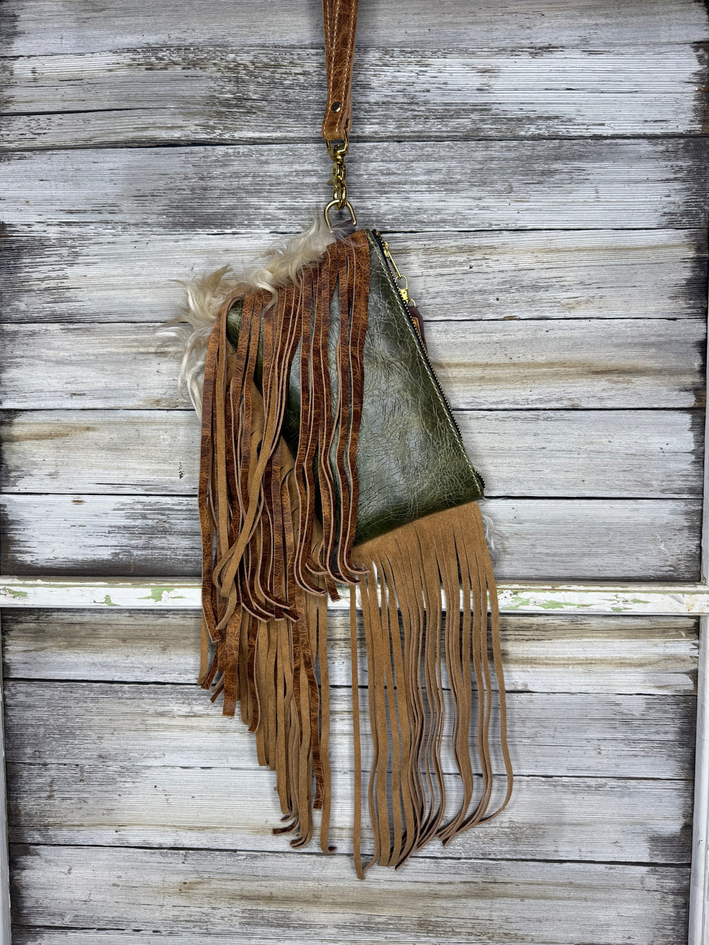 Angora Fur Jessica Wristlet with Fringe