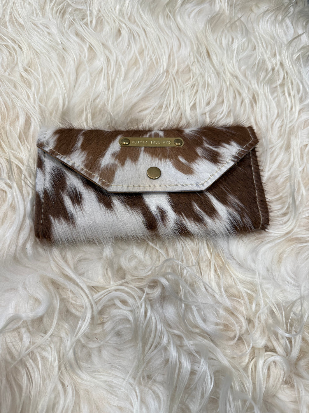 Brown and White Cowhide Tricolor Wallet