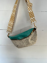 Load image into Gallery viewer, Salt and Pepper Hide with Turquoise Leather Bumbag
