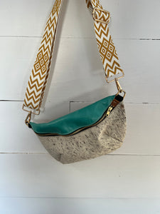 Salt and Pepper Hide with Turquoise Leather Bumbag