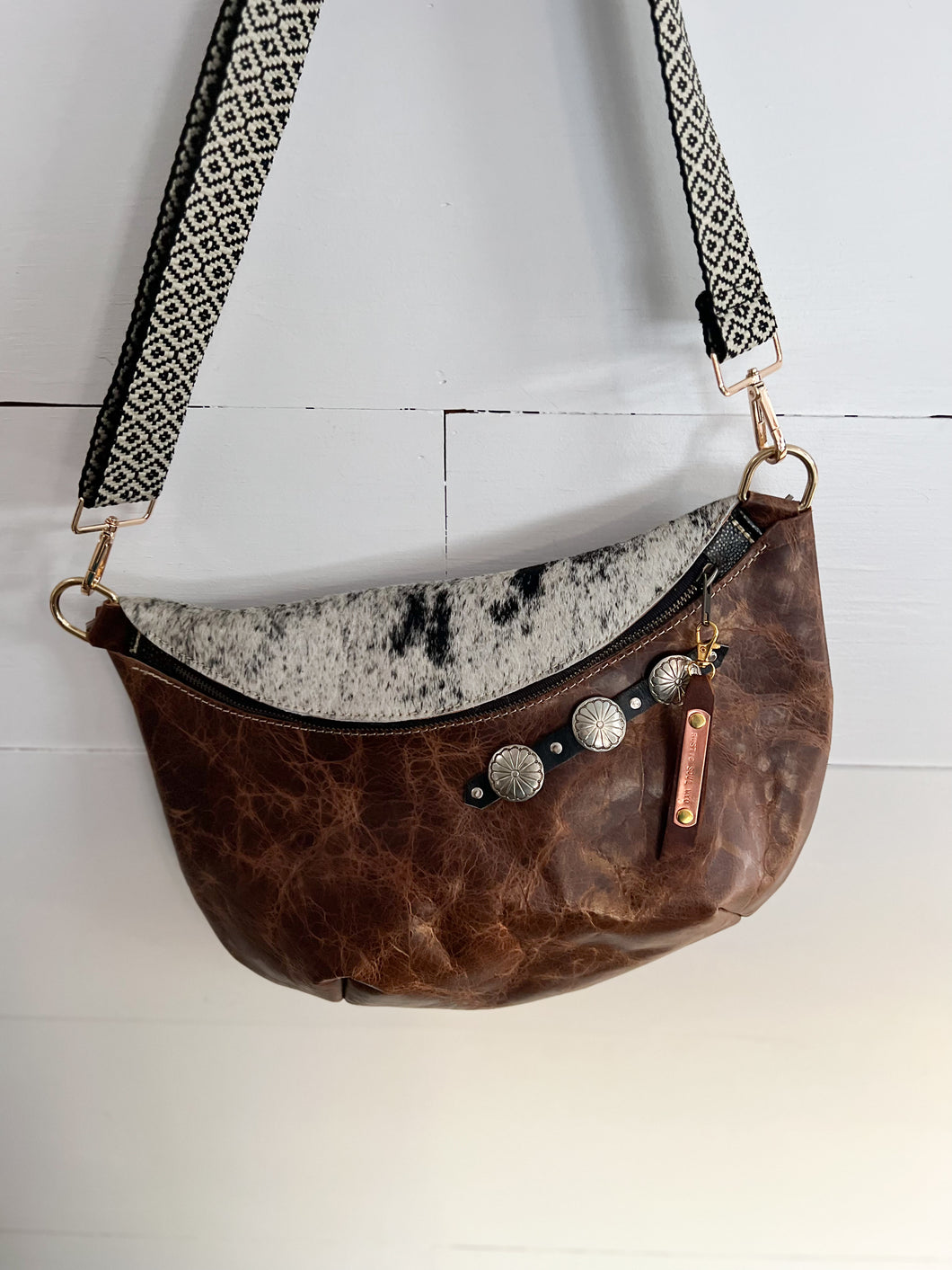 Leather & Cowhide Frannie XL with Sterling Silver Conchos