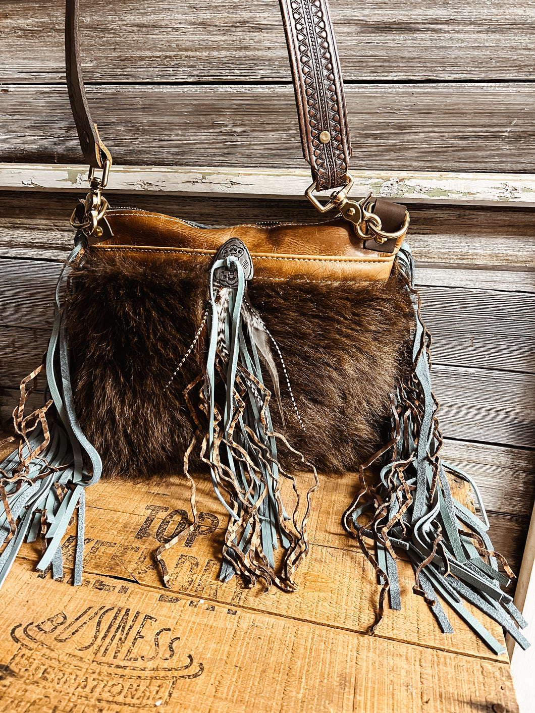 Two Tone Boho Buffalo Bag with fringe