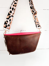 Load image into Gallery viewer, Grey and White Cowhide Bum Bag with Pink and Brown Leather
