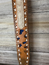 Load image into Gallery viewer, Buckstitch Leather Shoulder strap with Blue and Pearl accent

