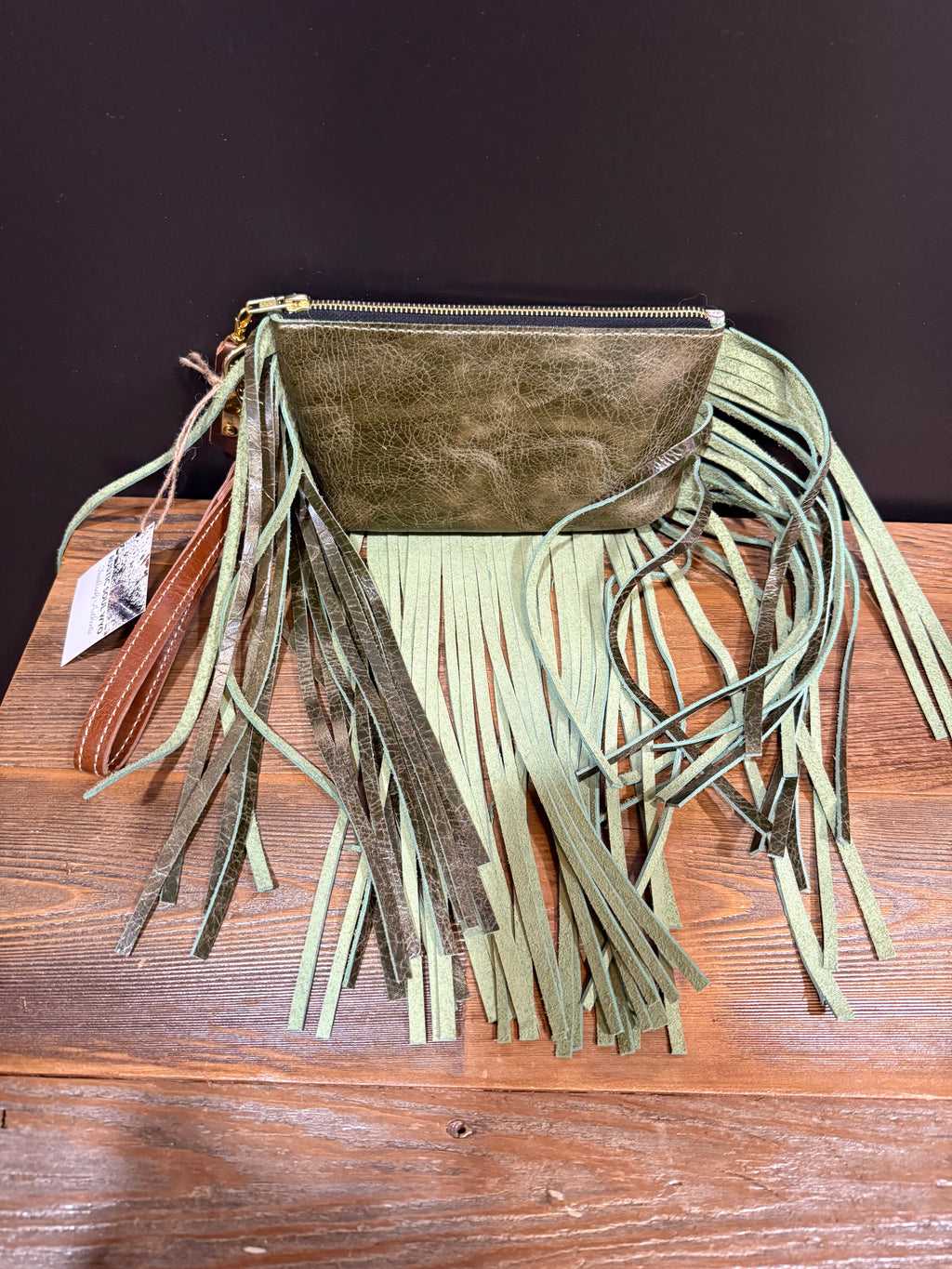 Pitchfork Brand Jesica Wristlet with Green Fringe