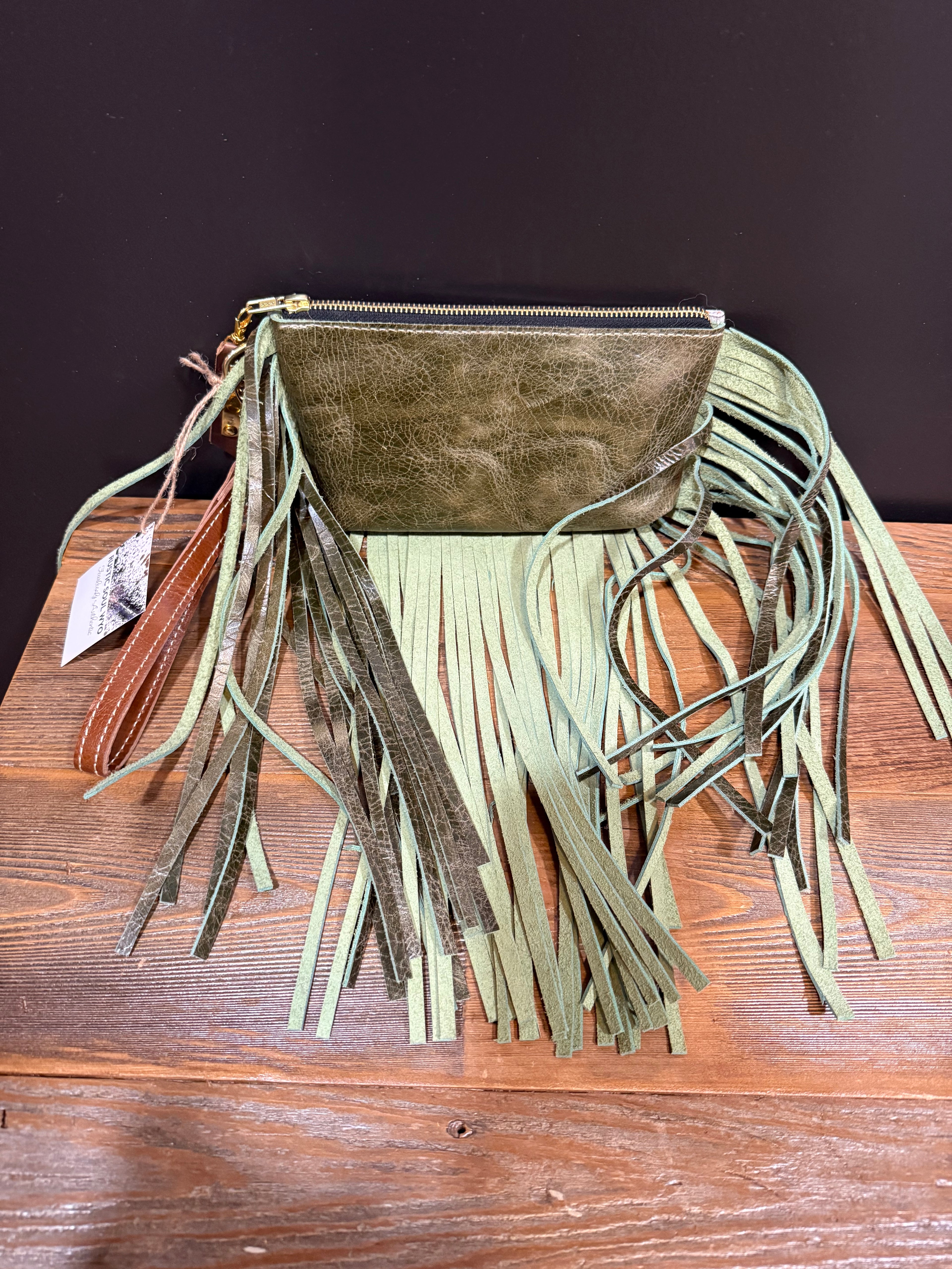 Pitchfork Brand Jesica Wristlet with Green Fringe