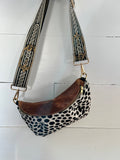Black and White Spotted Cowhide and Leather Bumbag