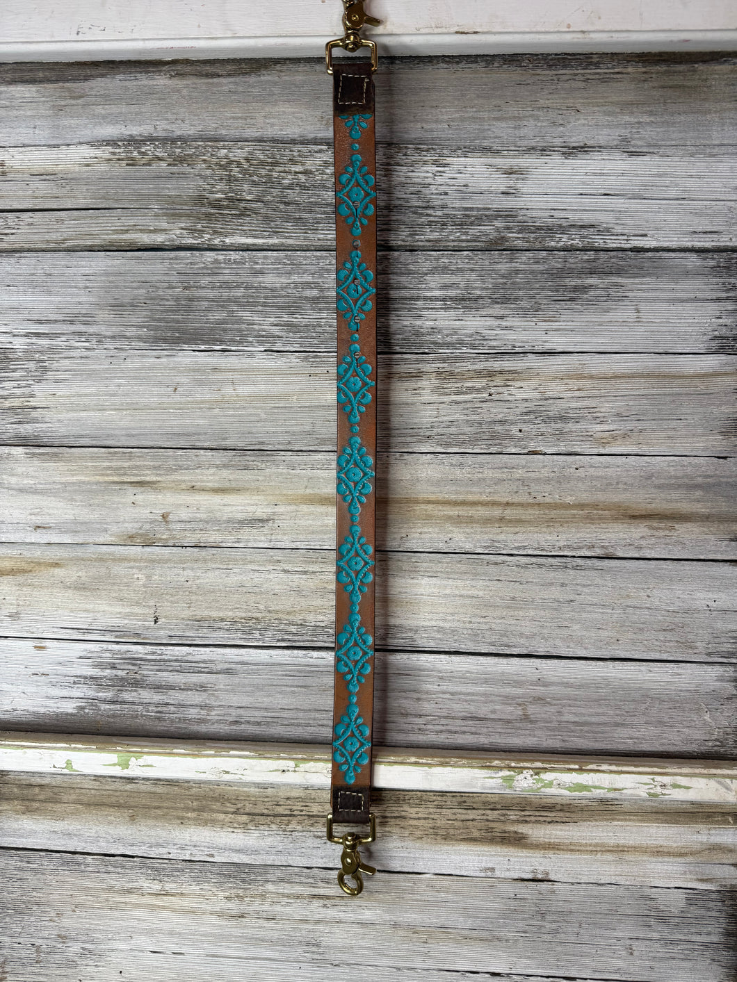 Leather Shoulder Strap with Turquoise Design