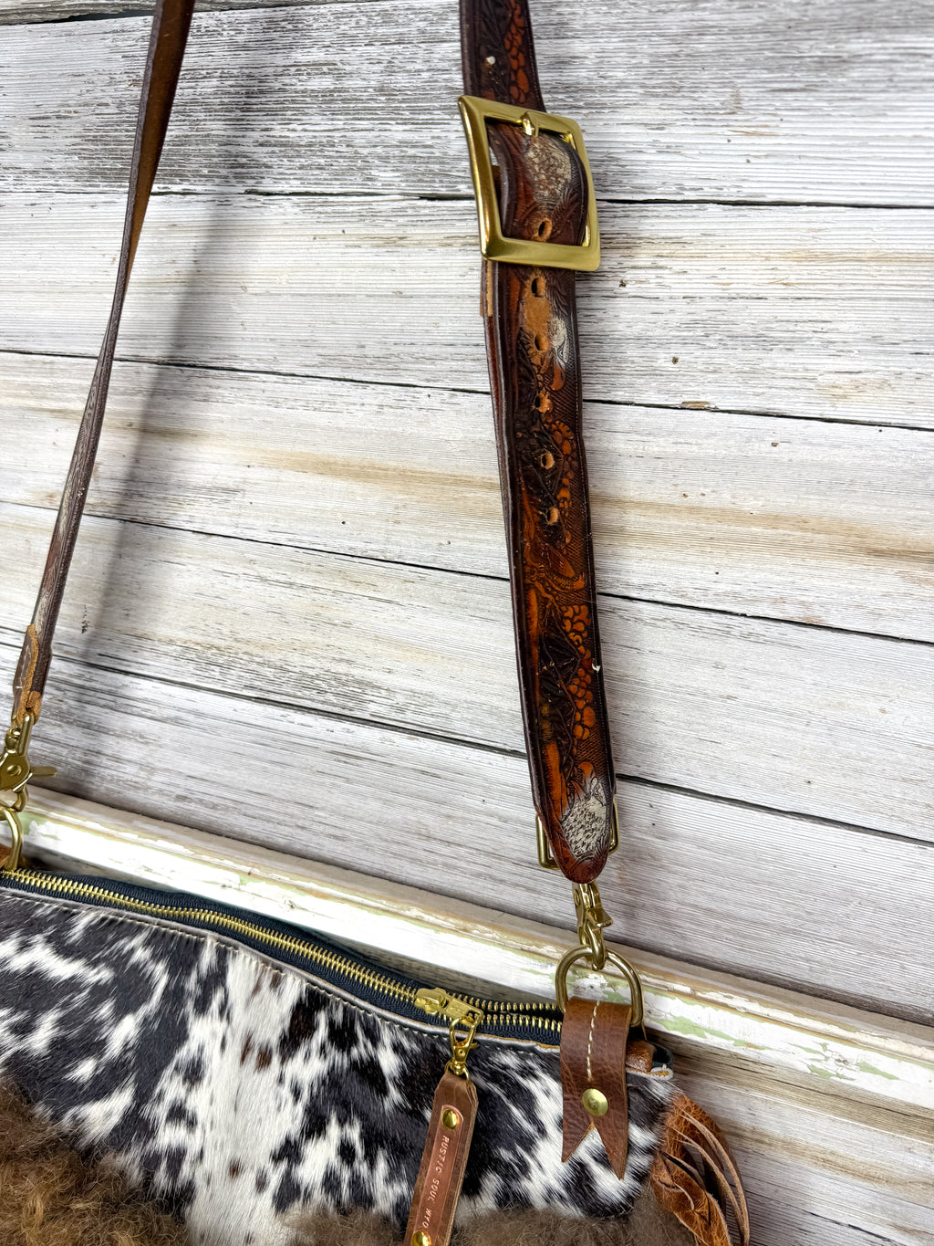 Cowhide and Buffalo Bag with Multi Colored Fringe