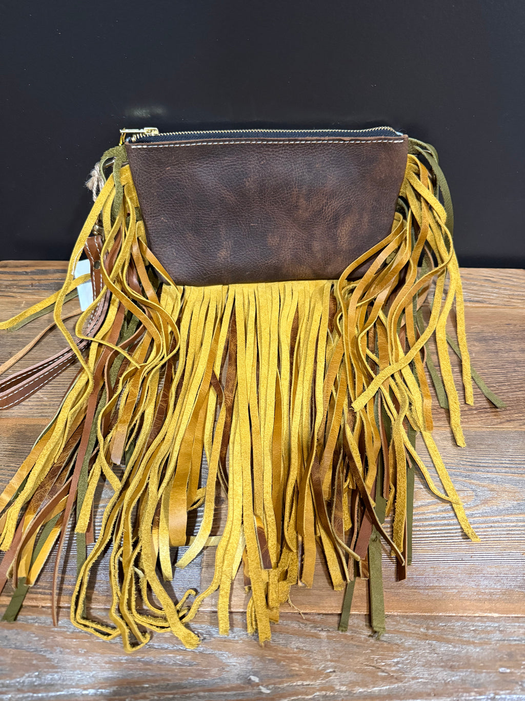 Black and White Cowhide Jessica Wristlet with two tone Fringe