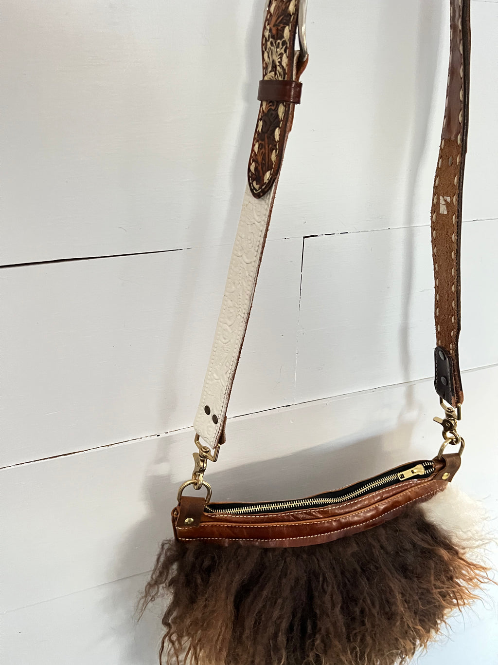 Brown and White Curly Icelandic Sheep Bag