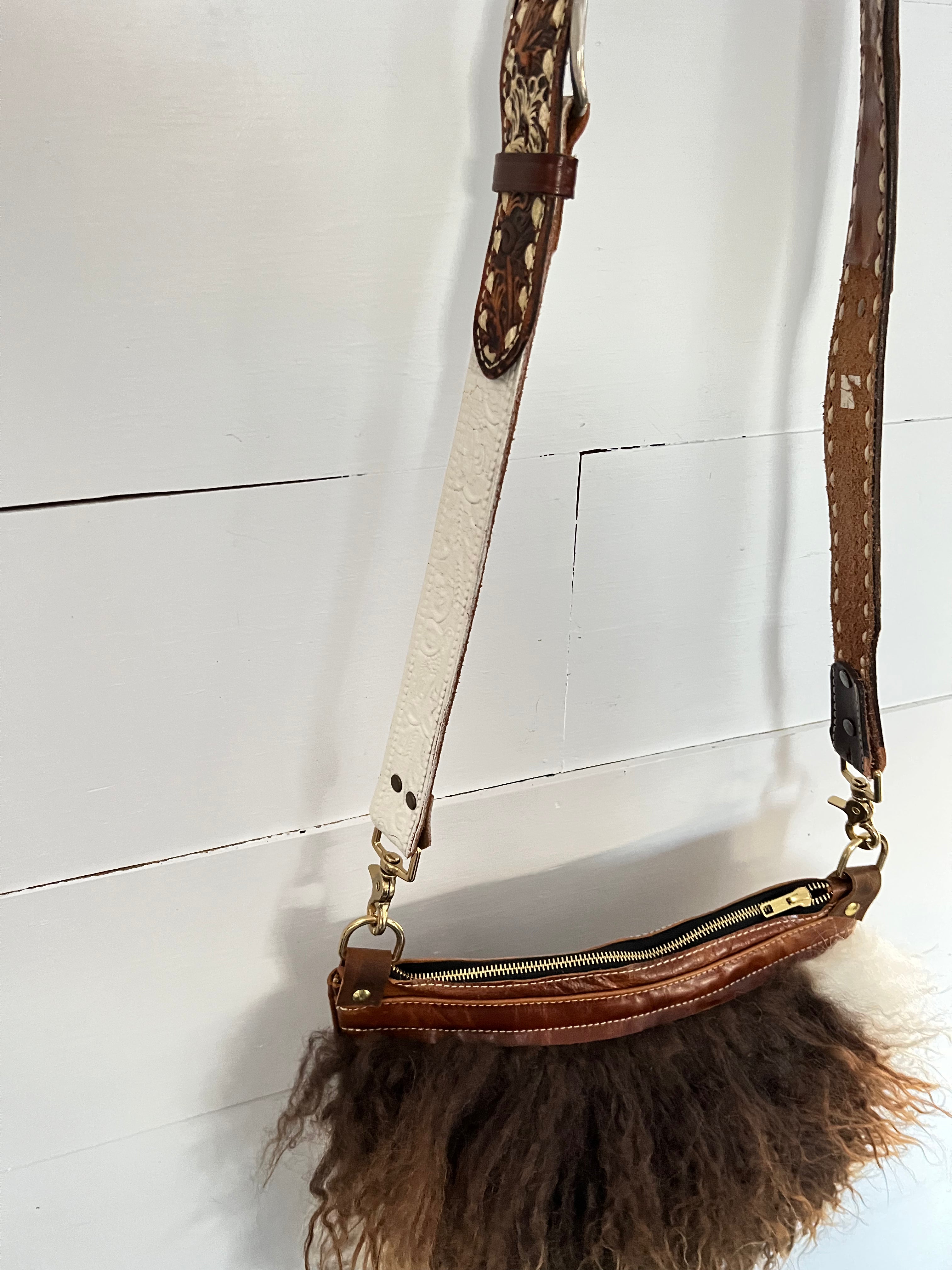 Brown and White Curly Icelandic Sheep Bag