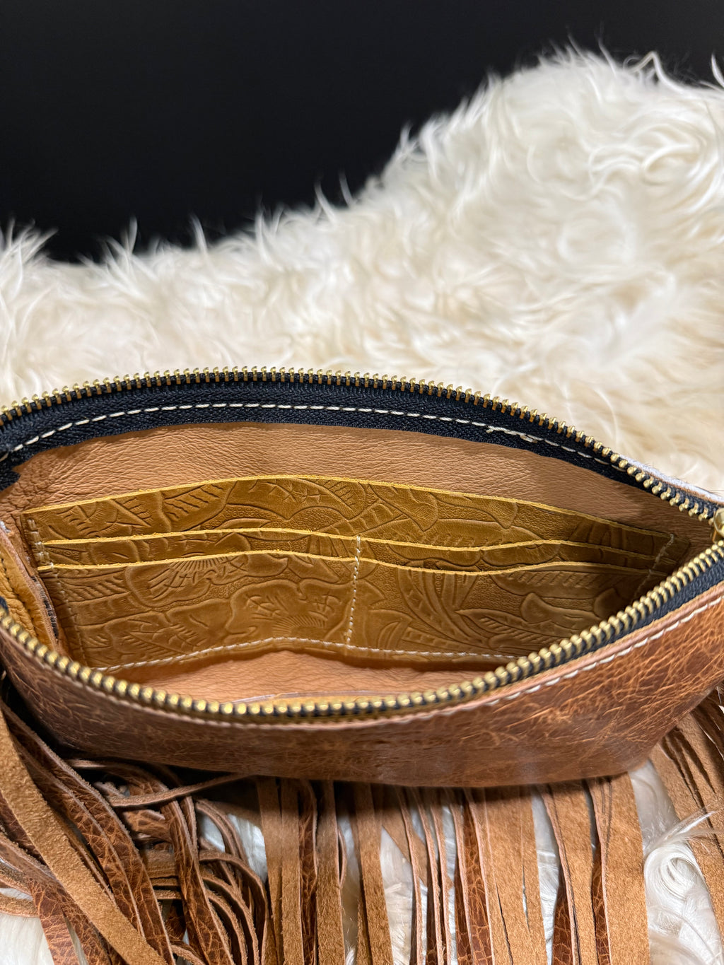 Tricolor Cowhide Jessica Wristlet with Fringe