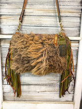 Load image into Gallery viewer, Buffalo Bag with Green Leather and Vintage Bullshit Belt Buckle Bag Charm
