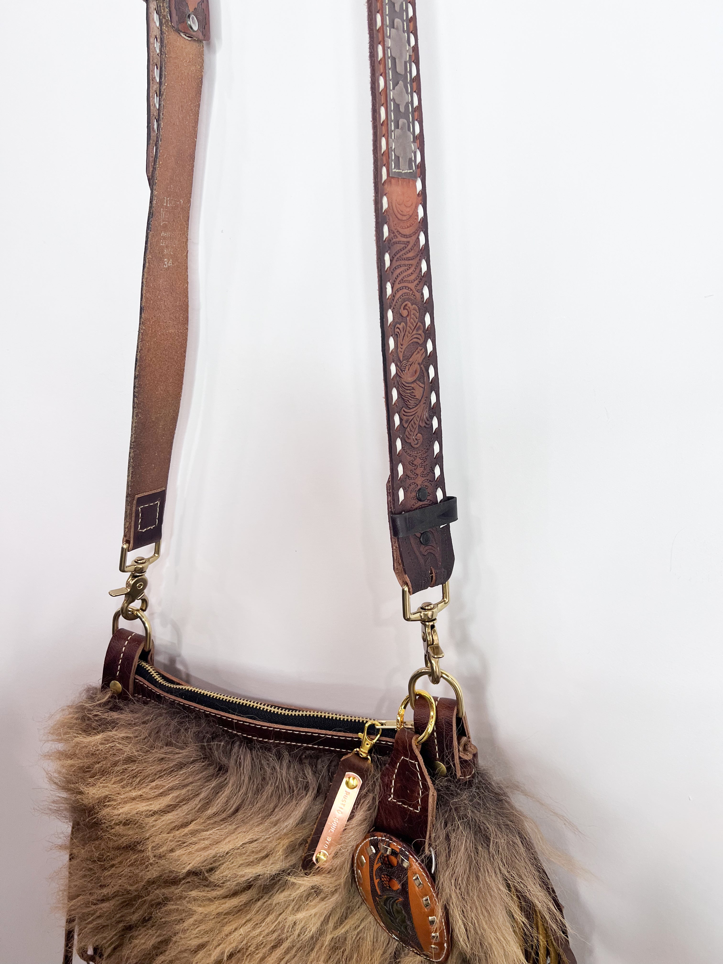 One of a kind Buffalo Bag with Two Tone Curly Fringe