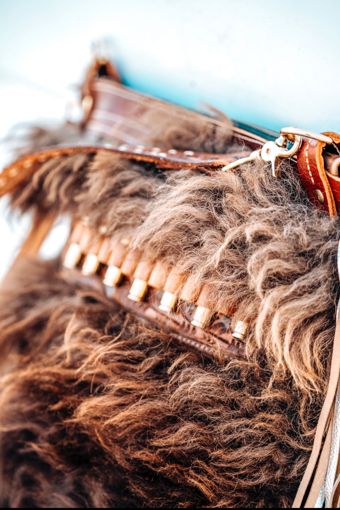 One of a kind Buffalo Hide Bag with Ammo Belt