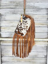 Load image into Gallery viewer, Tricolor Cowhide Jessica Wristlet with Fringe
