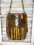 Buffalo Bag with Multi Colored Fringe Cowhide and Turquoise
