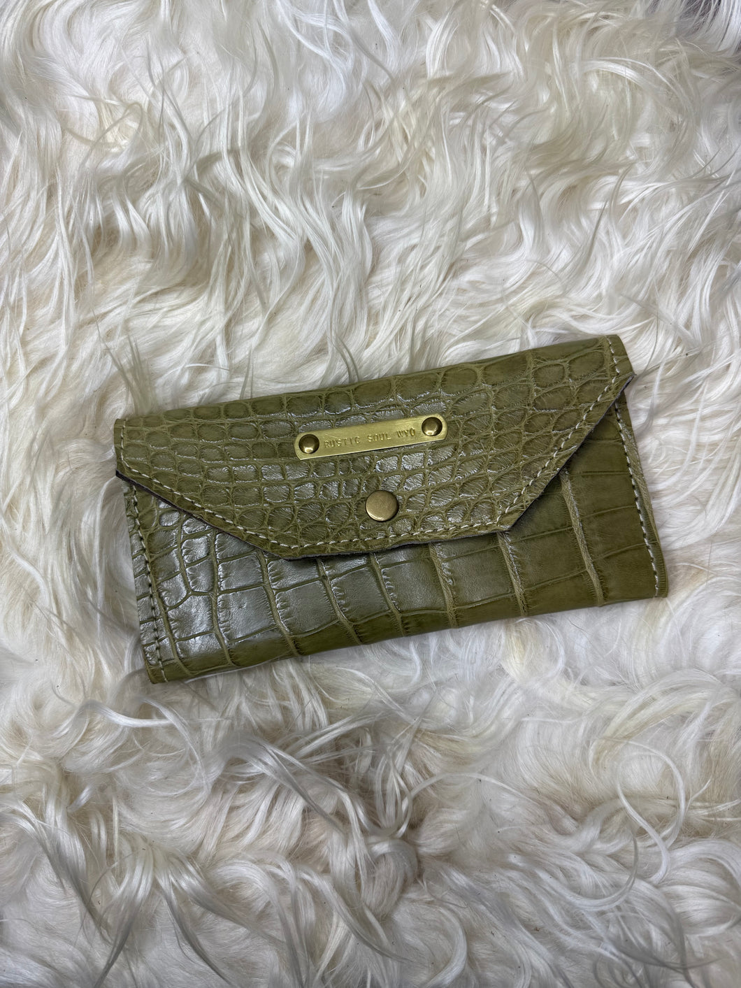 Green Trifold Wallet Genuine Alligator