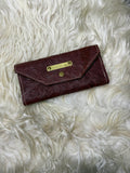 Burgundy Floral Embossed Leather Trifold Wallet