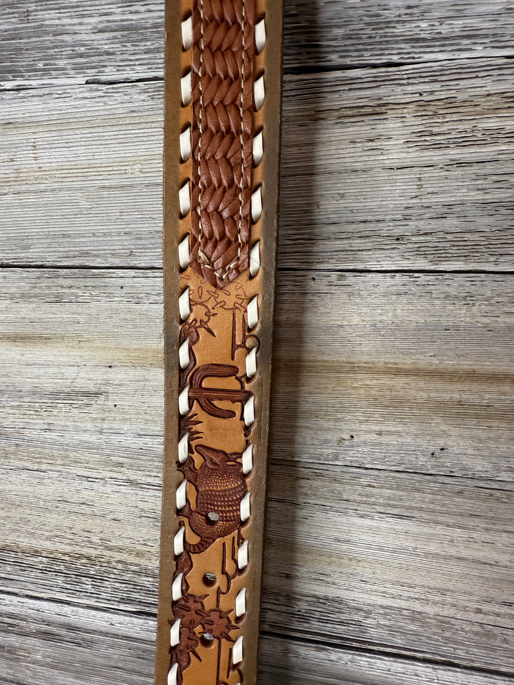 Brown Buckstitch Leather Shoulder Strap