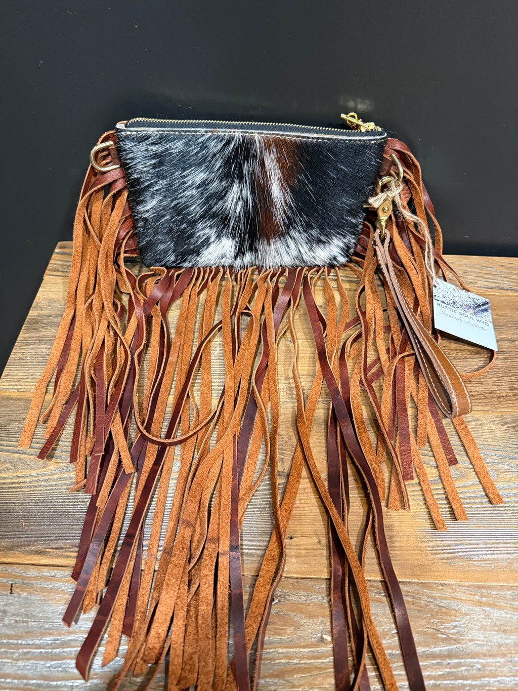 Tricolor Jessica Wristlet with Mahogany Long Fringe