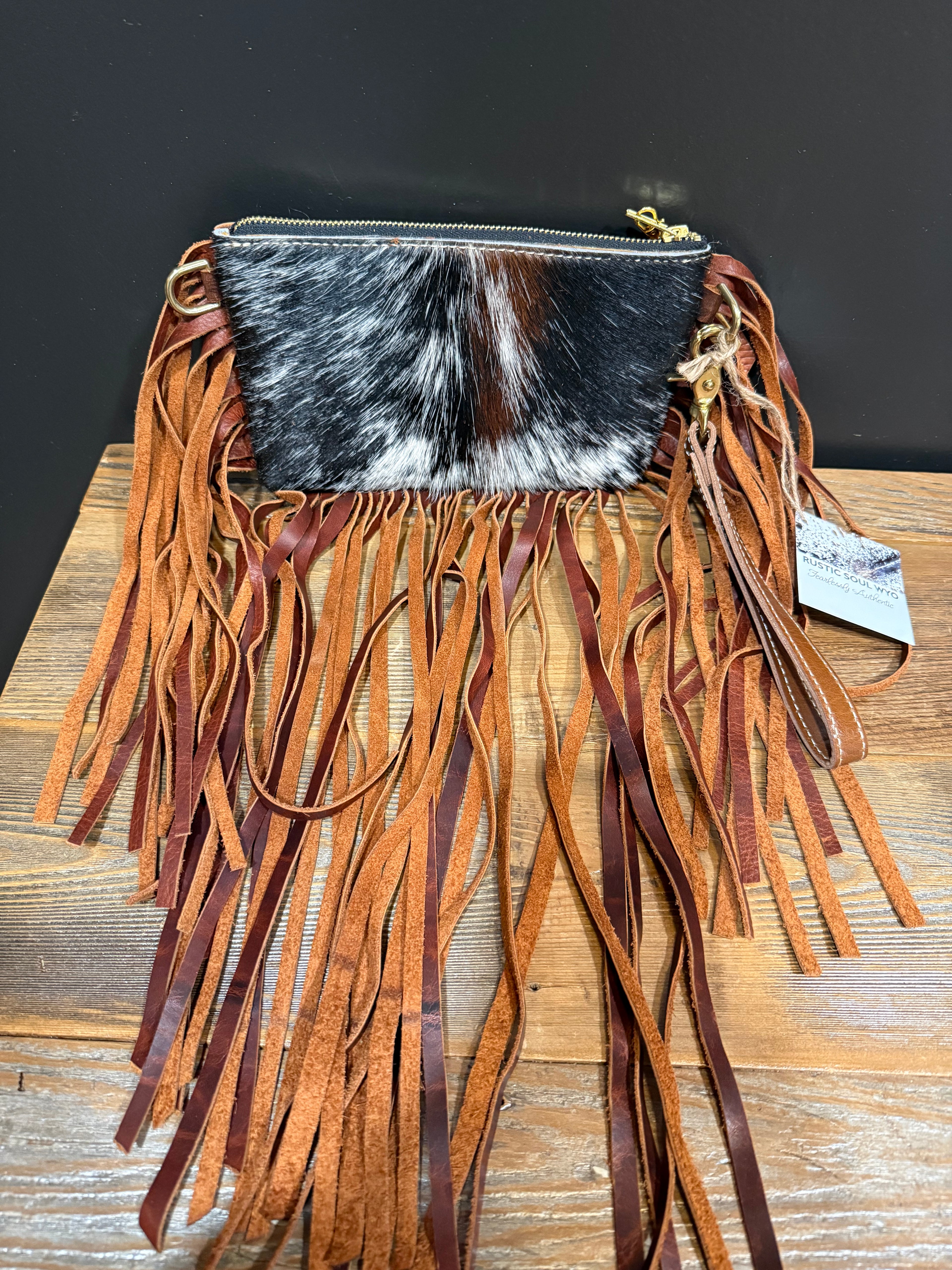 Tricolor Jessica Wristlet with Mahogany Long Fringe