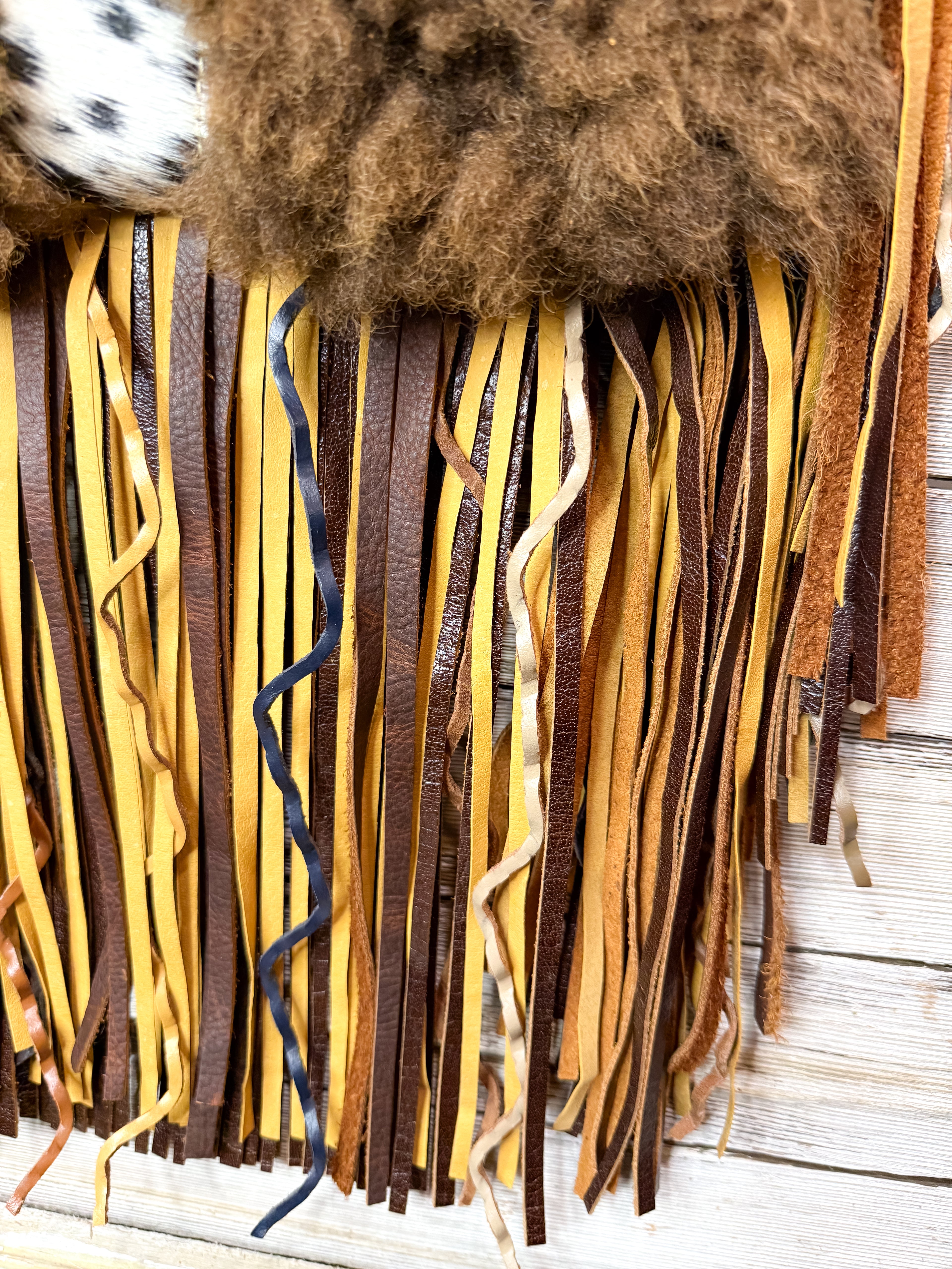 Buffalo Bag with Multi Colored Fringe Cowhide and Turquoise