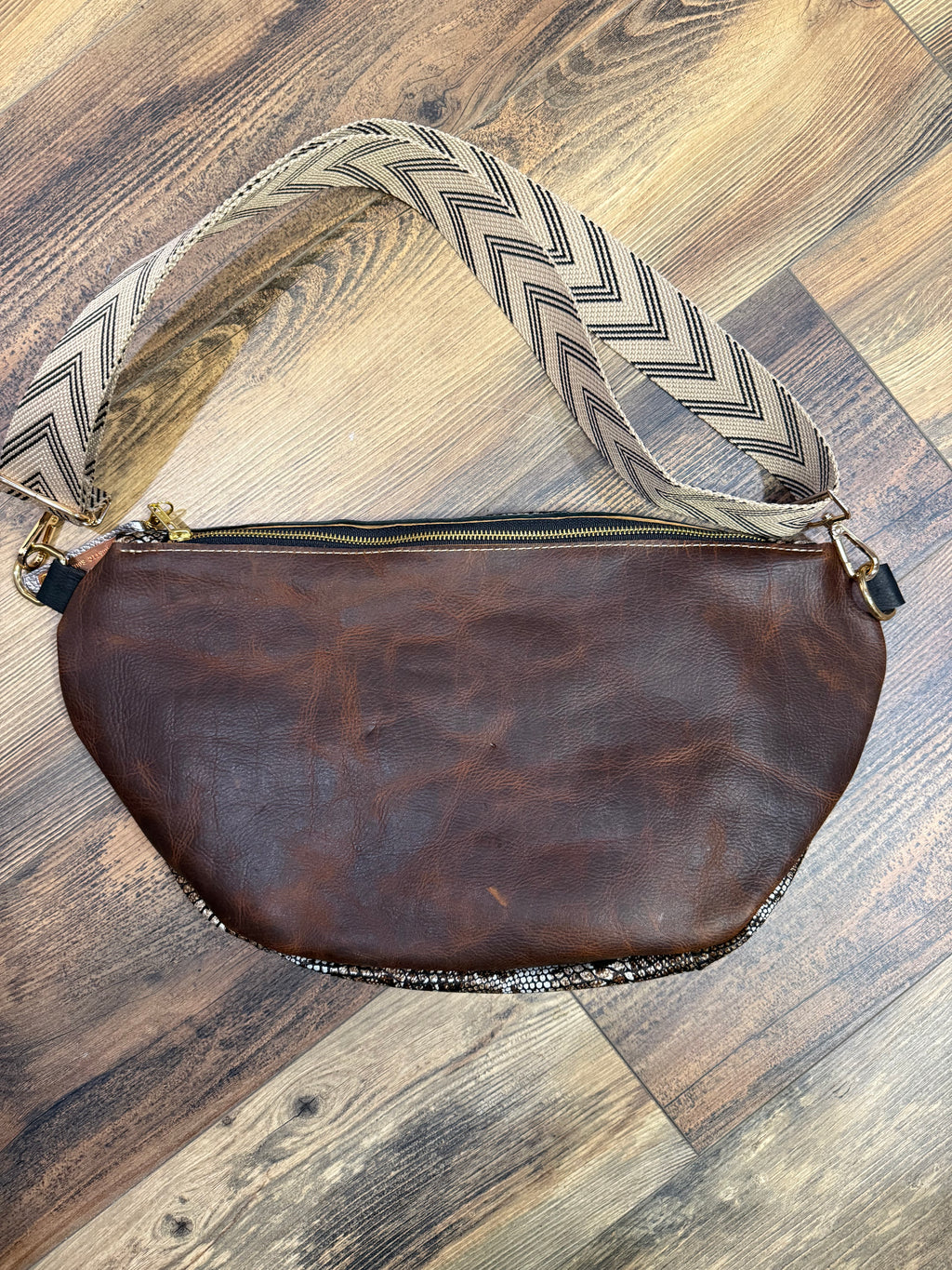 Neutral Snakeskin Embossed Leather Kaycee Bag