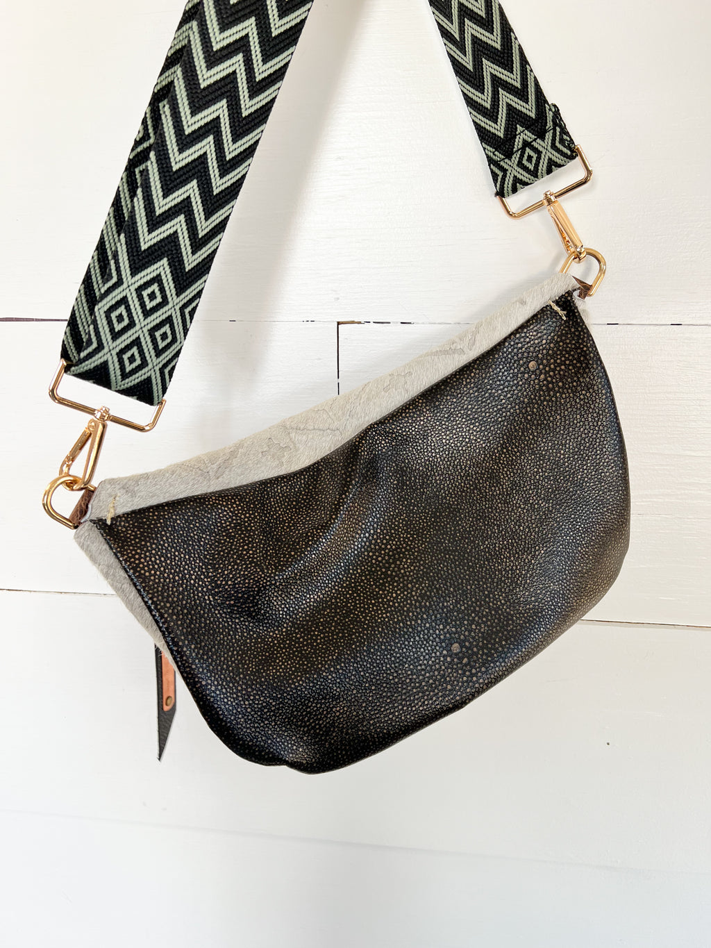 Grey Aztec Embossed Hair on Hide Frannie