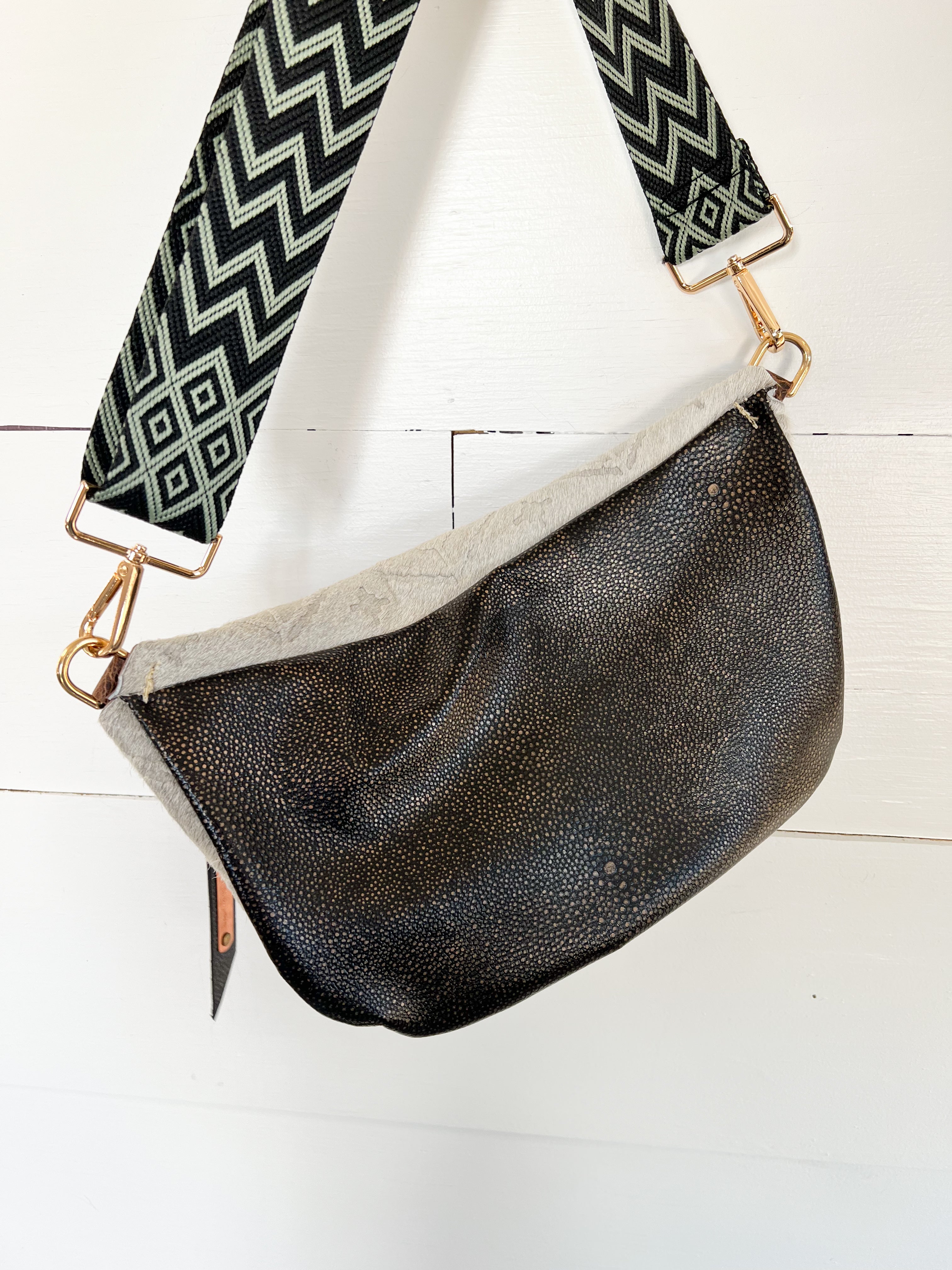 Grey Aztec Embossed Hair on Hide Frannie