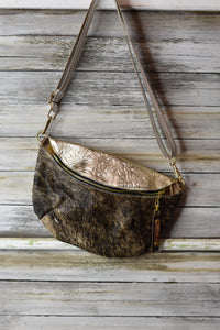 Brindle Cowhide and Gold Embossed Frannie Bag