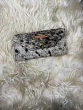 Load image into Gallery viewer, Black and White Cowhide Trifold Wallet
