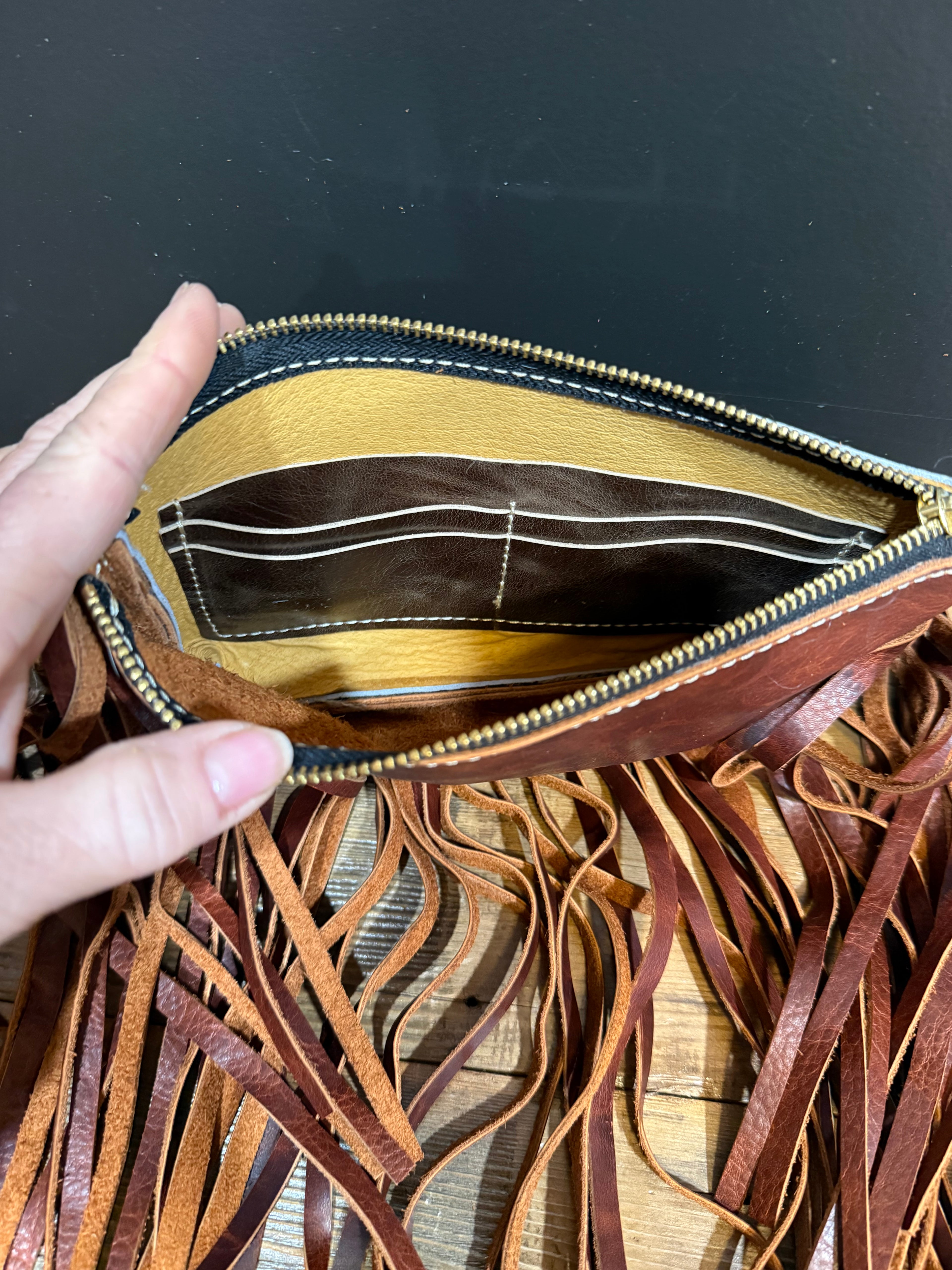 Tricolor Jessica Wristlet with Mahogany Long Fringe