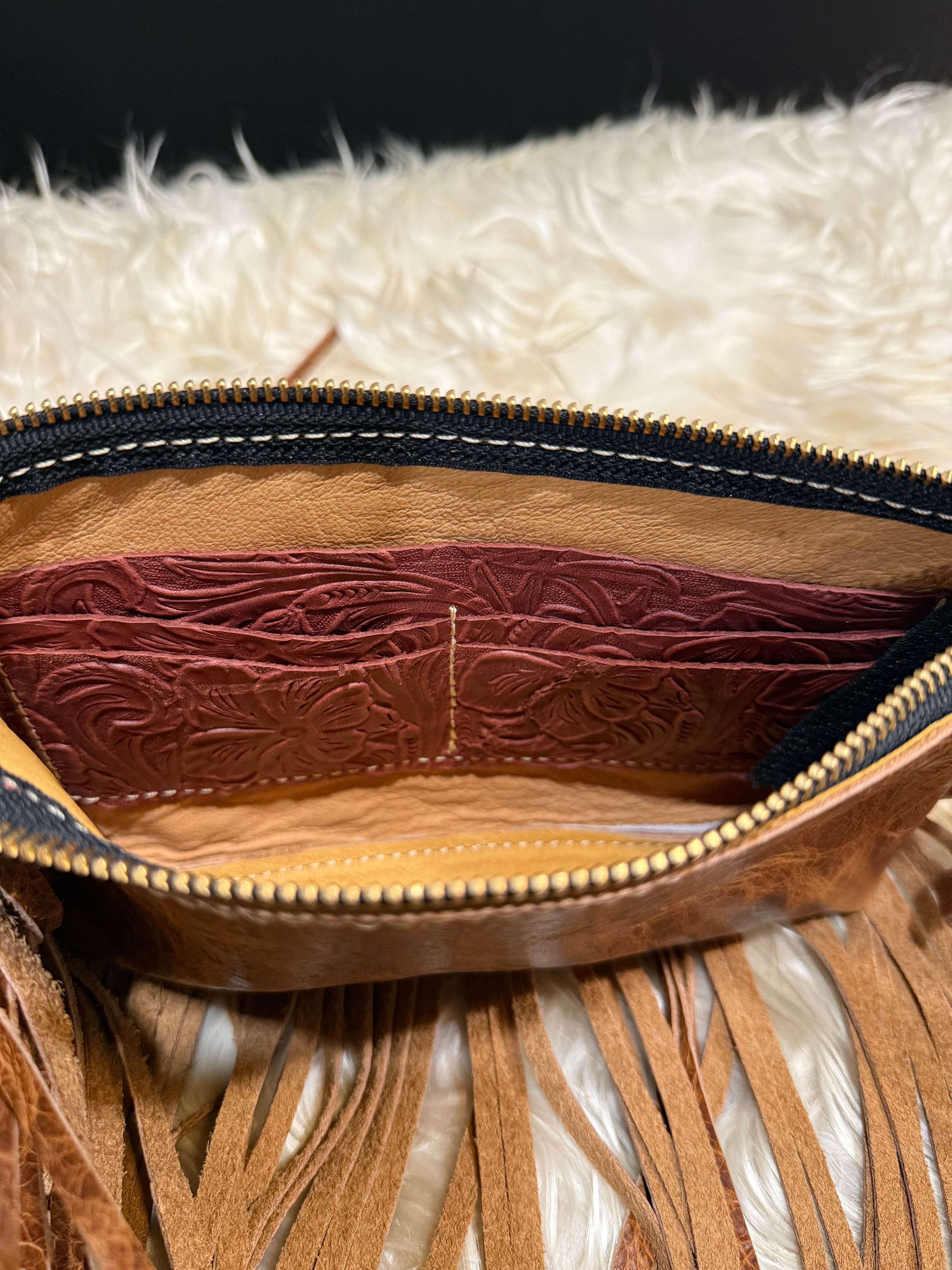 Tricolor Cowhide Jessica Wristlet with Fringe