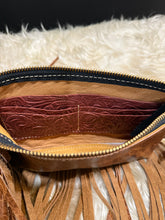 Load image into Gallery viewer, Tricolor Cowhide Jessica Wristlet with Fringe
