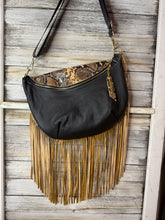 Load image into Gallery viewer, Black Embossed Leather Frannie XL with Fringe
