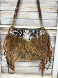 Cowhide and Buffalo Bag with Multi Colored Fringe