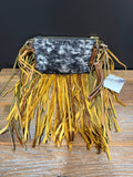 Black and White Cowhide Jessica Wristlet with two tone Fringe