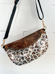 Silvery Leopard Print Leather Bumbag