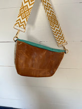 Load image into Gallery viewer, Salt and Pepper Hide with Turquoise Leather Bumbag
