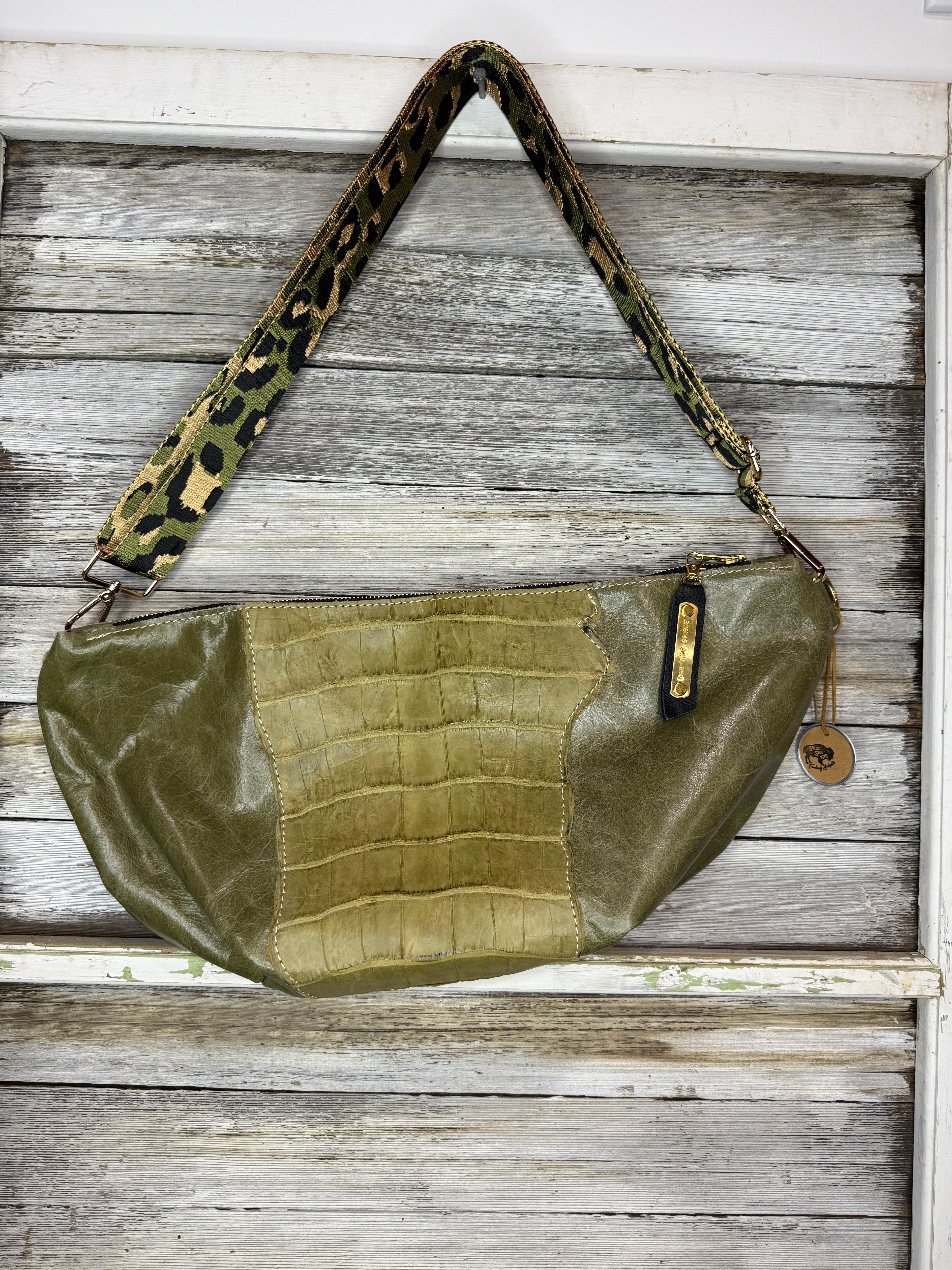 Green Cayman and Leather Kaycee Bag