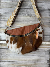Load image into Gallery viewer, Brown and White Cowhide with Brown Embossed Leather Frannie XL
